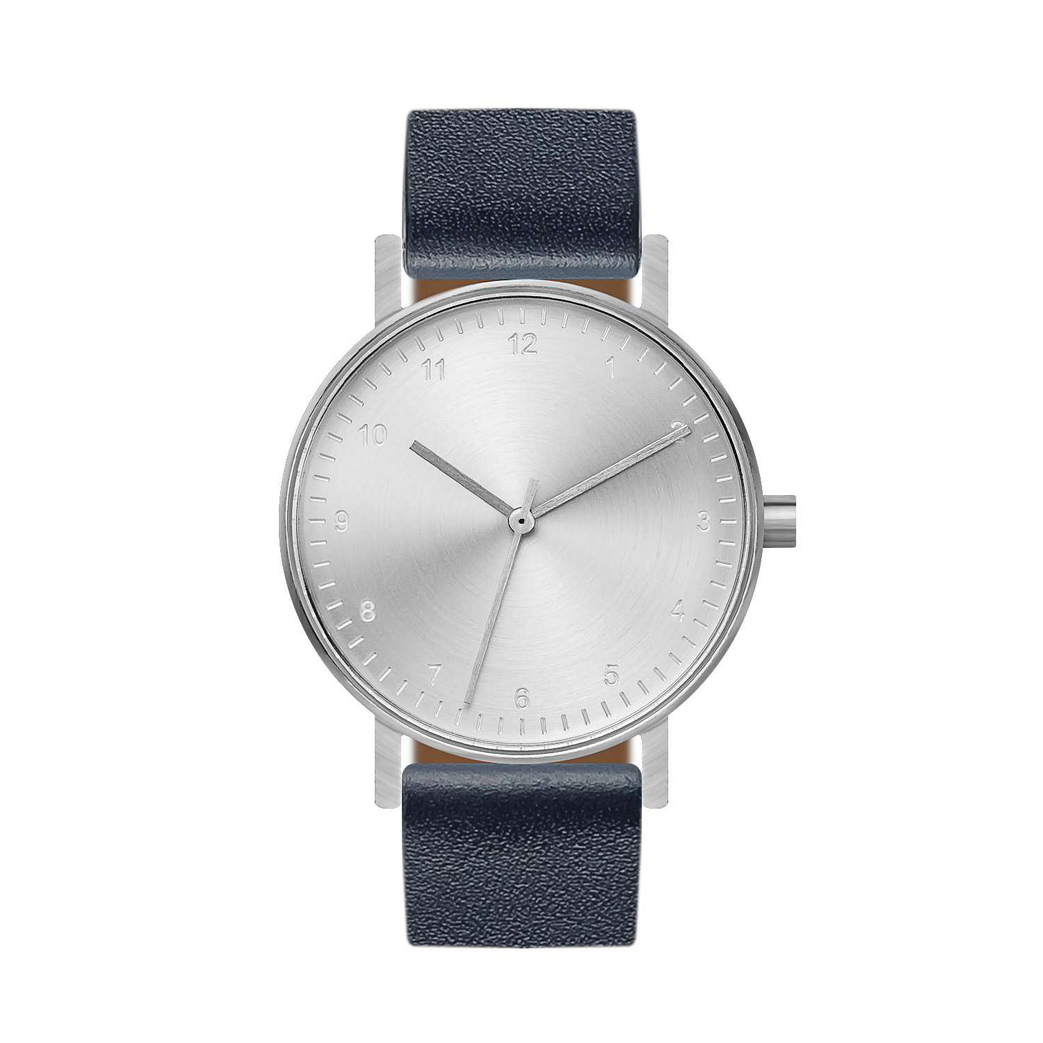 B60 Watch, Silver Case, silver Dial, Leather Strap - Navy