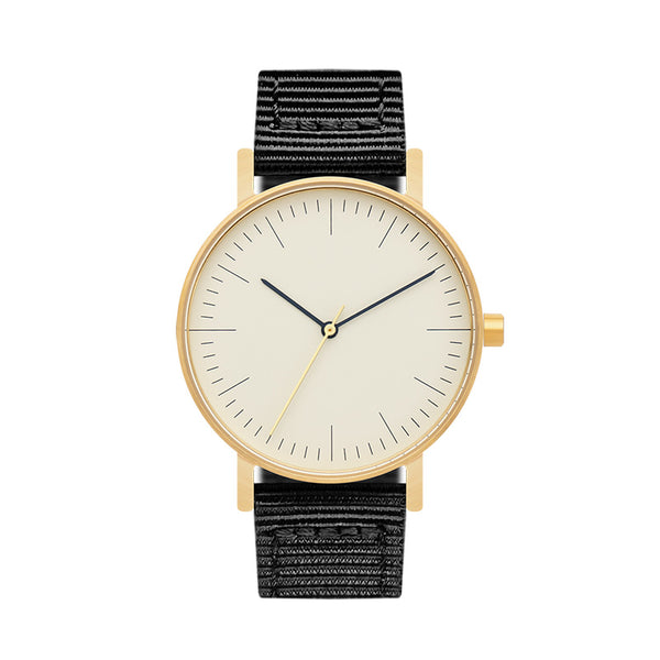 B001 Watch, Gold Case, Off White Dial, Nylon Strap - Black