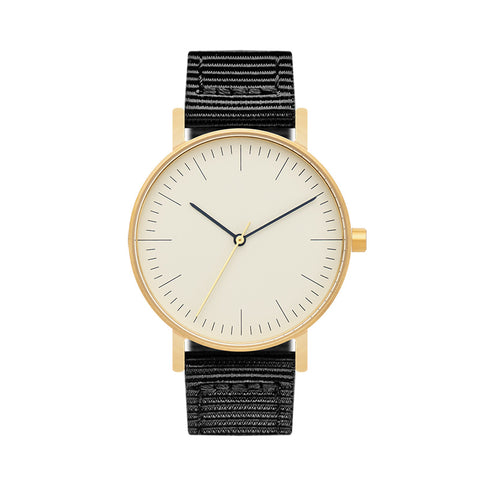 B001 Watch, Gold Case, Off White Dial, Nylon Strap - Black