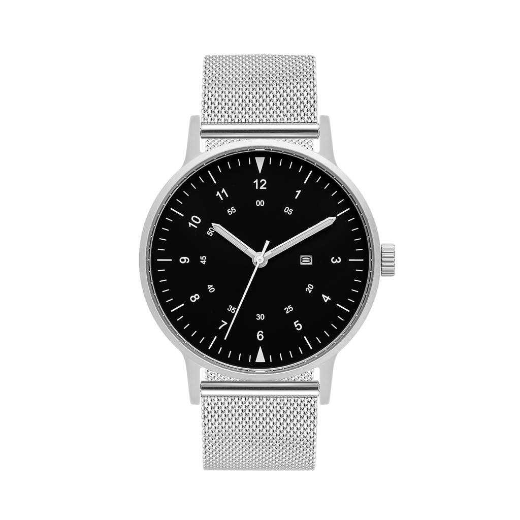 B70 Watch, Silver Case, Black Dial, Calendar, Luminous