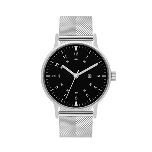 B70 Watch, Silver Case, Black Dial, Calendar, Luminous, Stainless Steel Mesh Strap