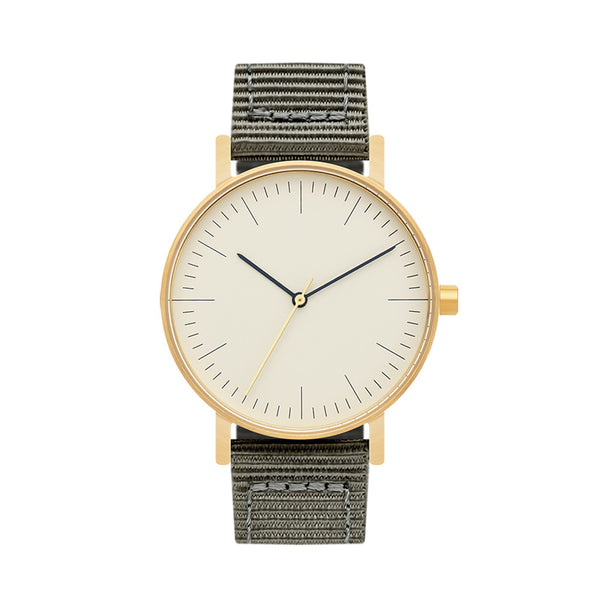 B001 Watch, Gold Case, Off White Dial, Nylon Strap - Gray