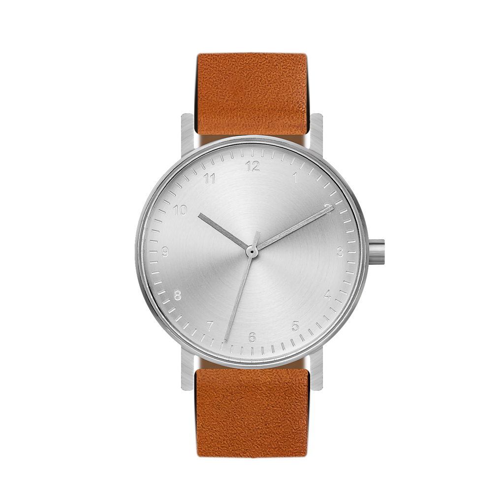 B60 Watch, Silver Case, silver Dial, Leather Strap - Tan