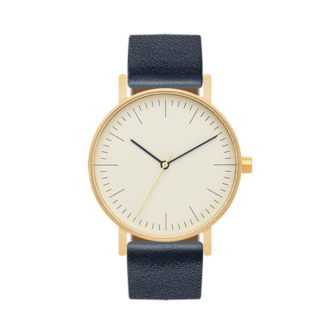 B001 Watch, Gold Case, Off White Dial, Leather Strap - Navy