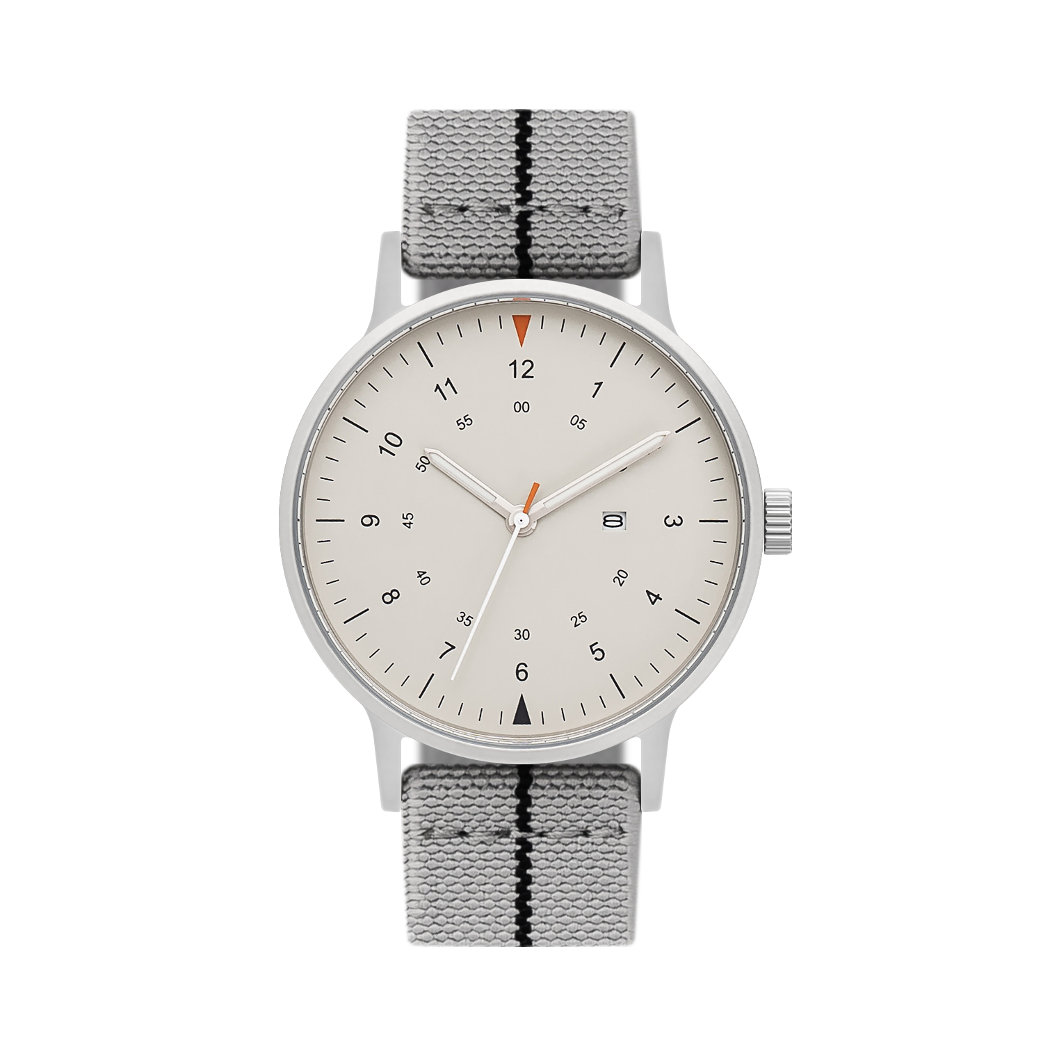 B70 Watch, Silver Case, Beige Dial, Calendar, Luminous, Stretch Nylon straps - Gray