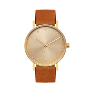 B60 Watch, Gold Case, Gold Dial, Leather Strap