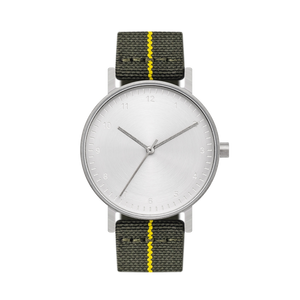 B60 Watch, Silver Case, Silver Dial, Stretch Nylon Strap