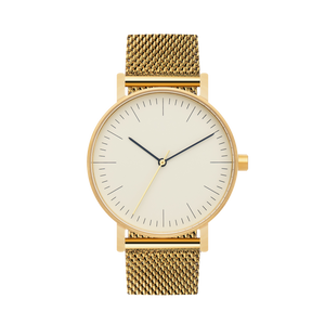 B001 Watch, Gold Case, Off White Dial, Gold Stainless Steel Mesh Strap
