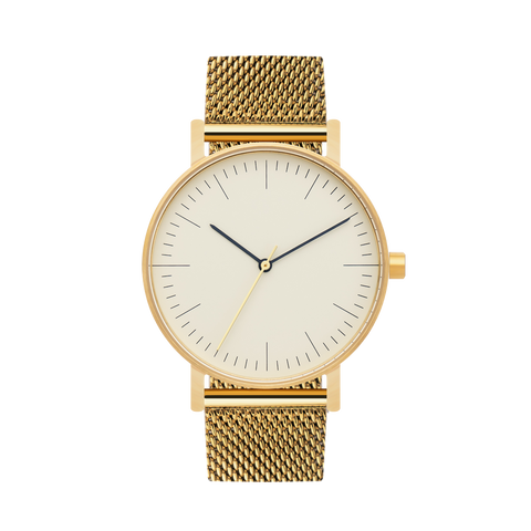 B001 Watch, Gold Case, Off White Dial, Gold Stainless Steel Mesh Strap