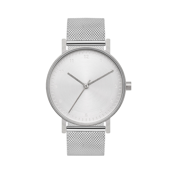 B60 Watch, Silver Case, Silver Dial, Stainless Steel Mesh Strap