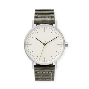 B001 Watch, Silver Case, Off White Dial, Nylon Strap - Gray - BIJOUONE