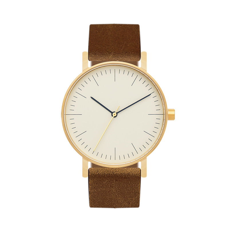 B001 Watch, Gold Case, Off White Dial, Leather Strap - Brown Suede