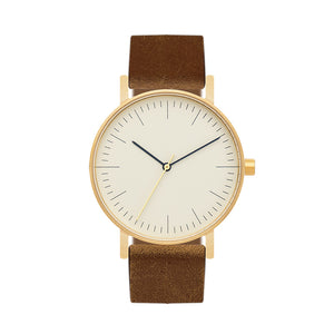 B001 Watch, Gold Case, Off White Dial, Leather Strap - Brown Suede