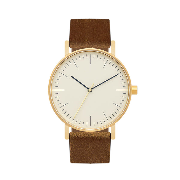 B001 Watch, Gold Case, Off White Dial, Leather Strap - Brown Suede