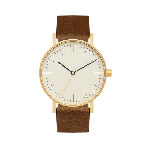 B001 Watch, Gold Case, Off White Dial, Leather Strap - Brown Suede