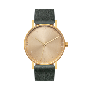 B60 Watch, Gold Case, Gold Dial, Leather Strap
