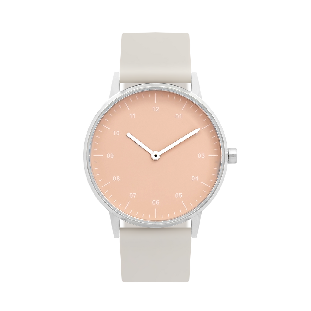 B40 Watch, Silver Case, Nude Pink Dial, Rubber Strap - Beige
