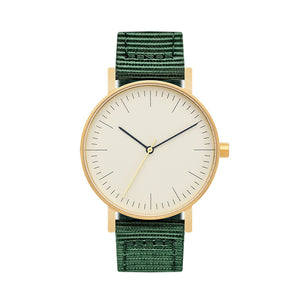 B001 Watch, Gold Case, Off White Dial, Nylon Strap - Green