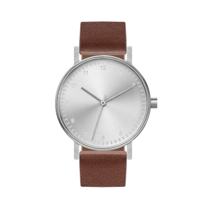 B60 Watch, Silver Case, Silver Dial, Leather Strap