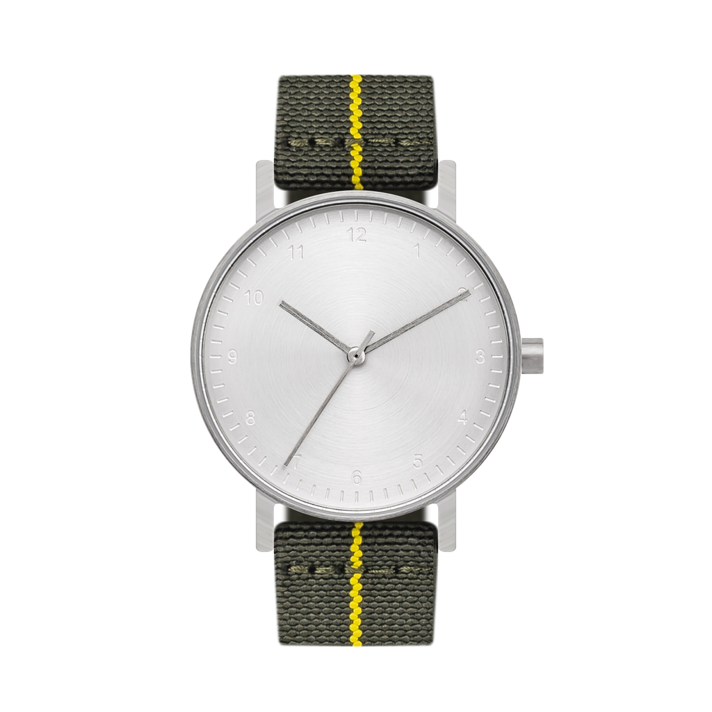 B60 Watch, Silver Case, silver Dial, Stretch Nylon straps - Green