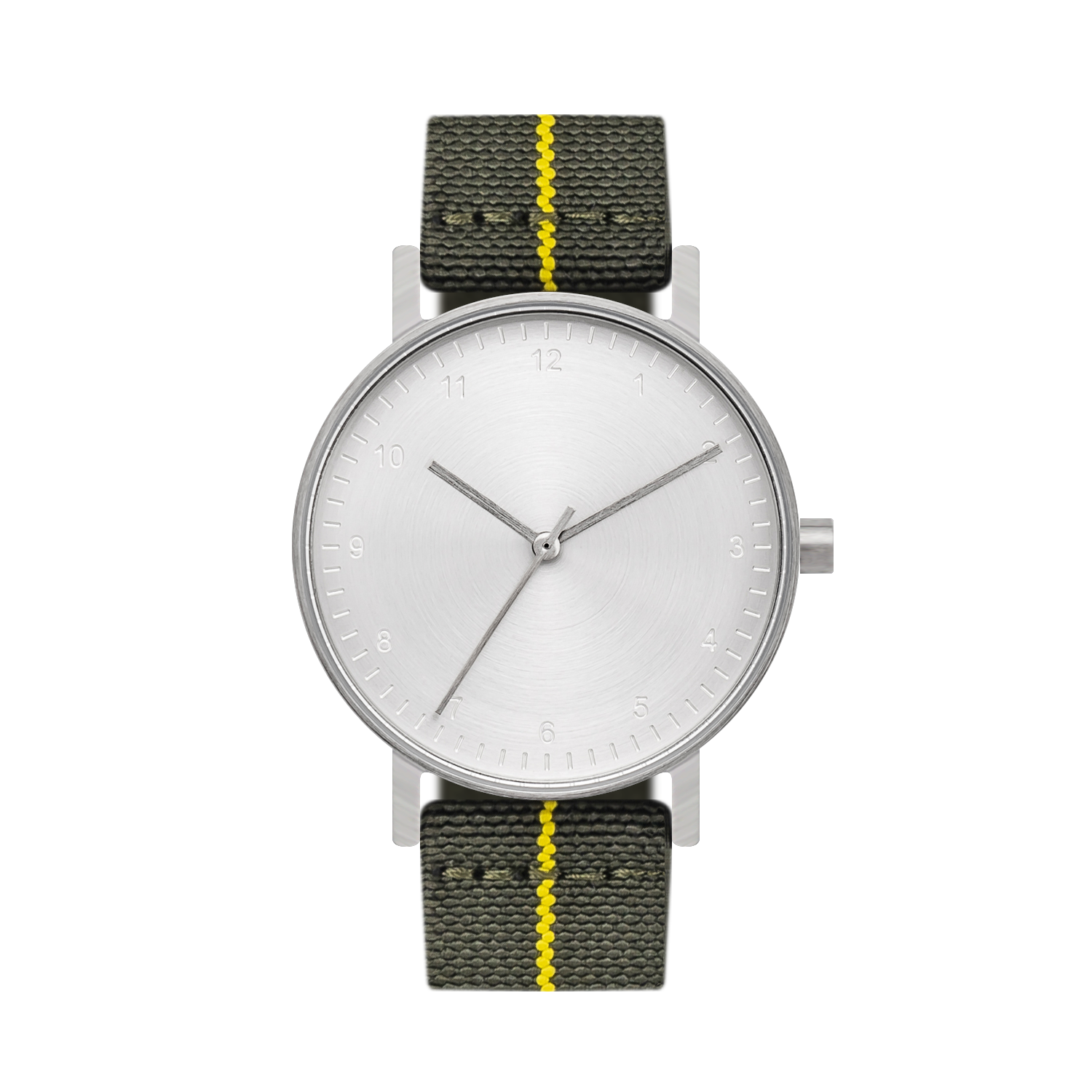 B60 Watch, Silver Case, silver Dial, Stretch Nylon straps - Green