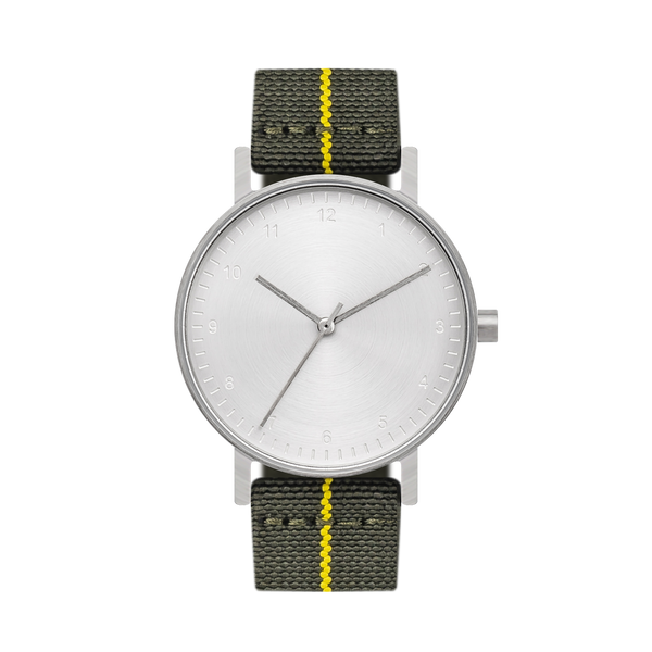 B60 Watch, Silver Case, silver Dial, Stretch Nylon straps - Green