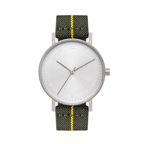B60 Watch, Silver Case, silver Dial, Stretch Nylon straps - Green
