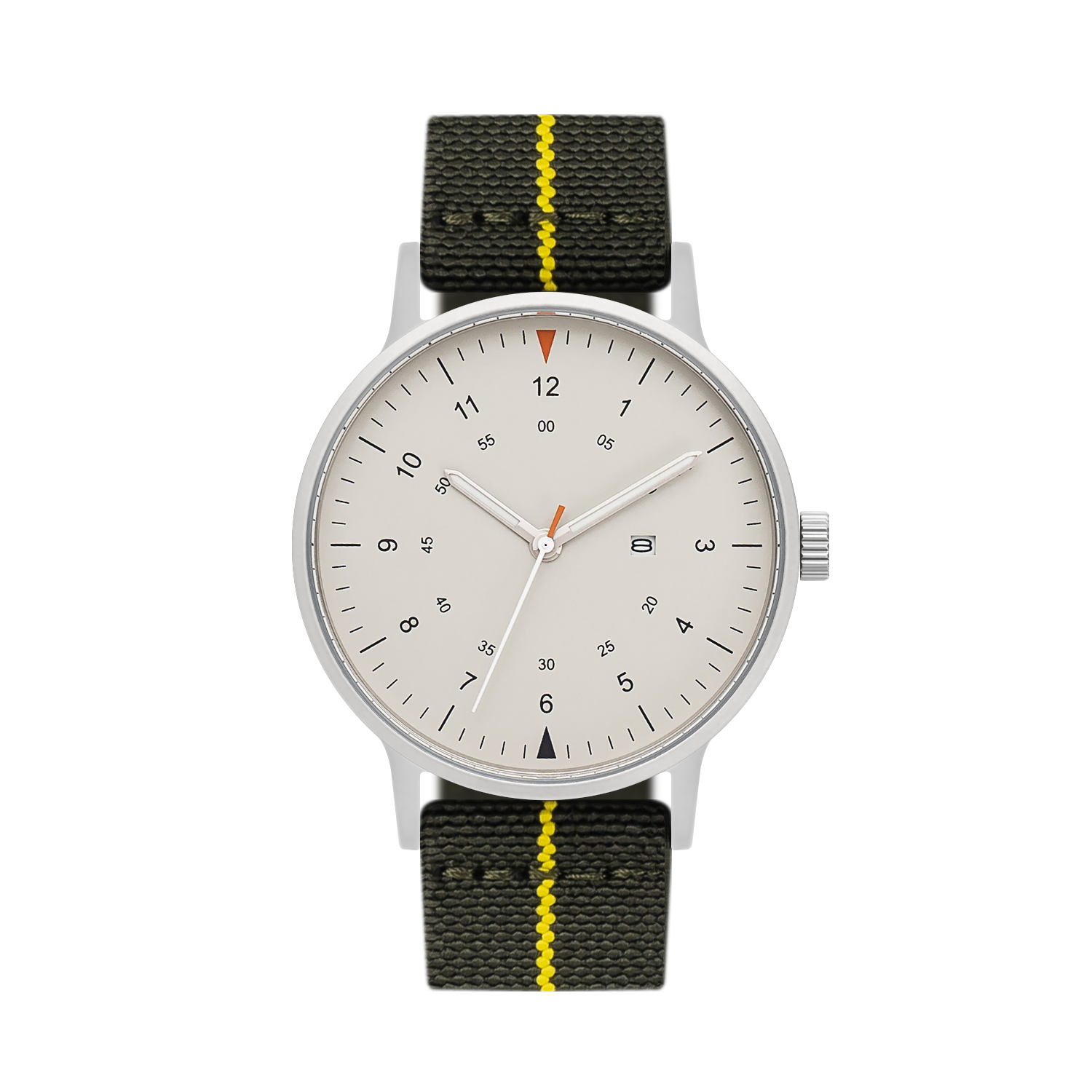 B70 Watch, Silver Case, Beige Dial, Calendar, Luminous, Stretch Nylon straps - Green