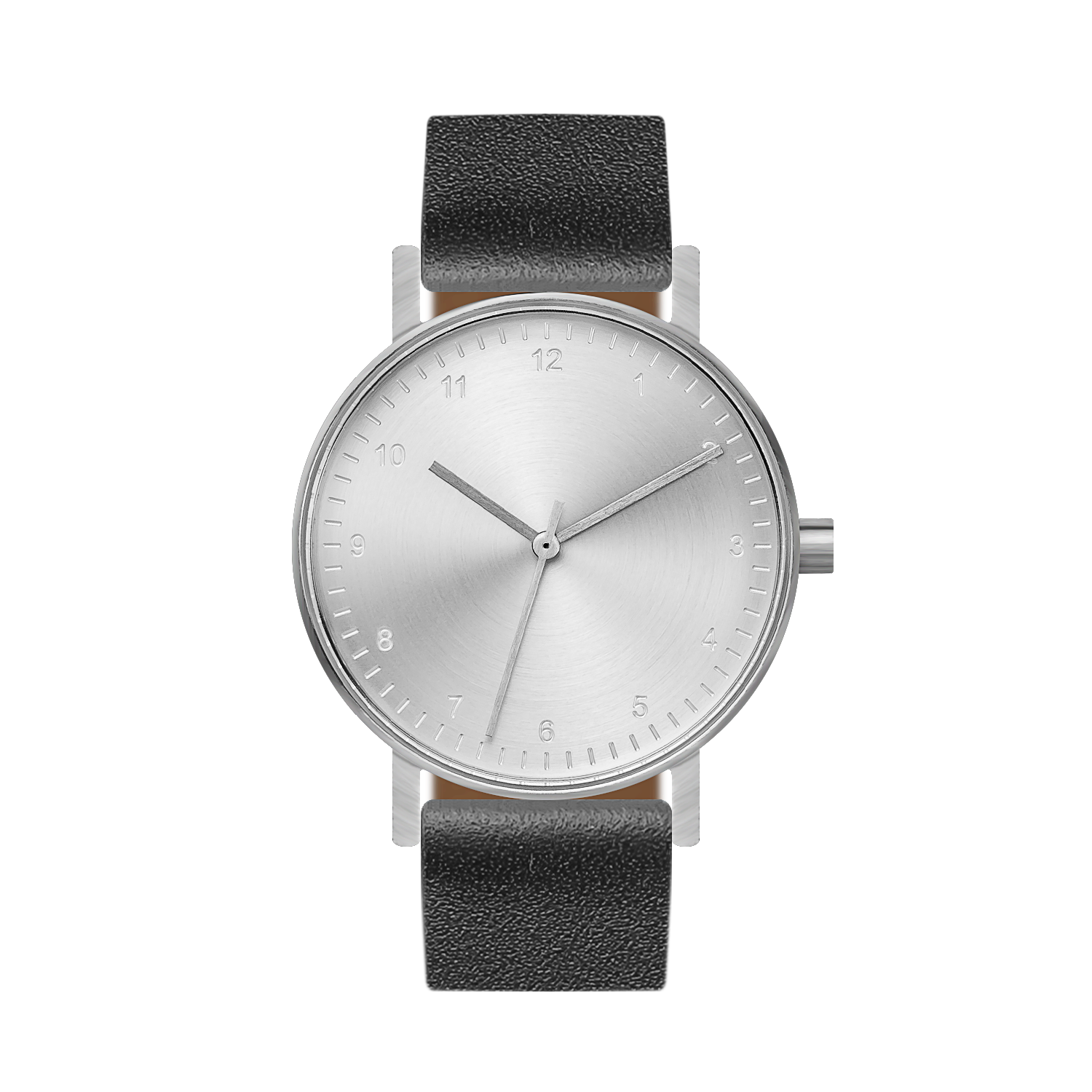 B60 Watch, Silver Case, silver Dial, Leather Strap - Black