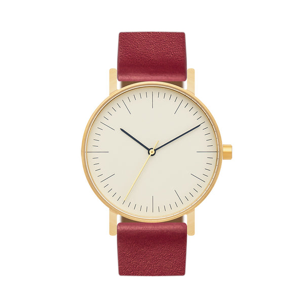 B001 Watch, Gold Case, Off White Dial, Leather Strap - Red