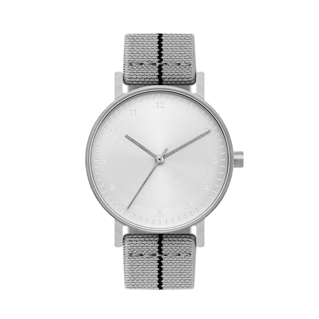 B60 Watch, Silver Case, silver Dial, Stretch Nylon straps - Gray