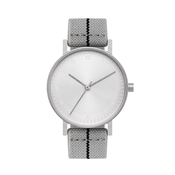 B60 Watch, Silver Case, silver Dial, Stretch Nylon straps - Gray