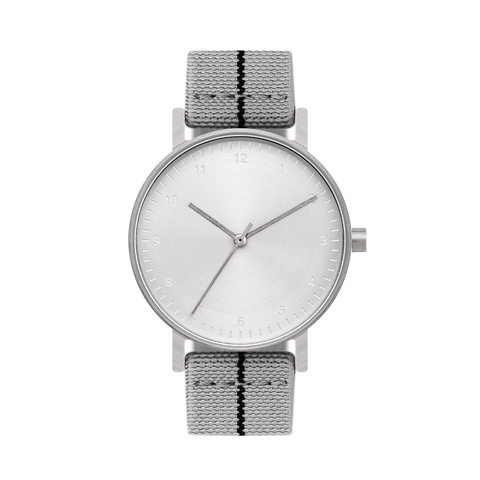 B60 Watch, Silver Case, silver Dial, Stretch Nylon straps - Gray