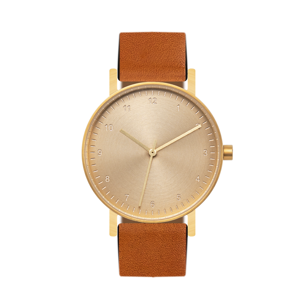 B60 Watch, Gold Case, Gold Dial, Leather Strap - Tan