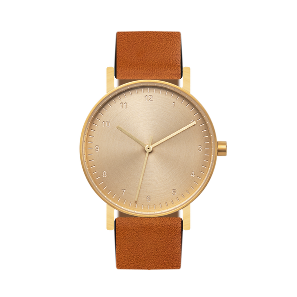 B60 Watch, Gold Case, Gold Dial, Leather Strap - Tan