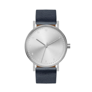 B60 Watch, Silver Case, Silver Dial, Leather Strap