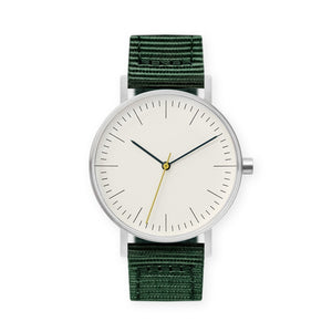 B001 Watch, Silver Case, Off White Dial, Nylon Strap - Green - BIJOUONE