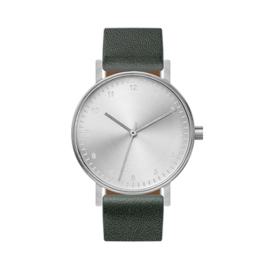 B60 Watch, Silver Case, Silver Dial, Leather Strap
