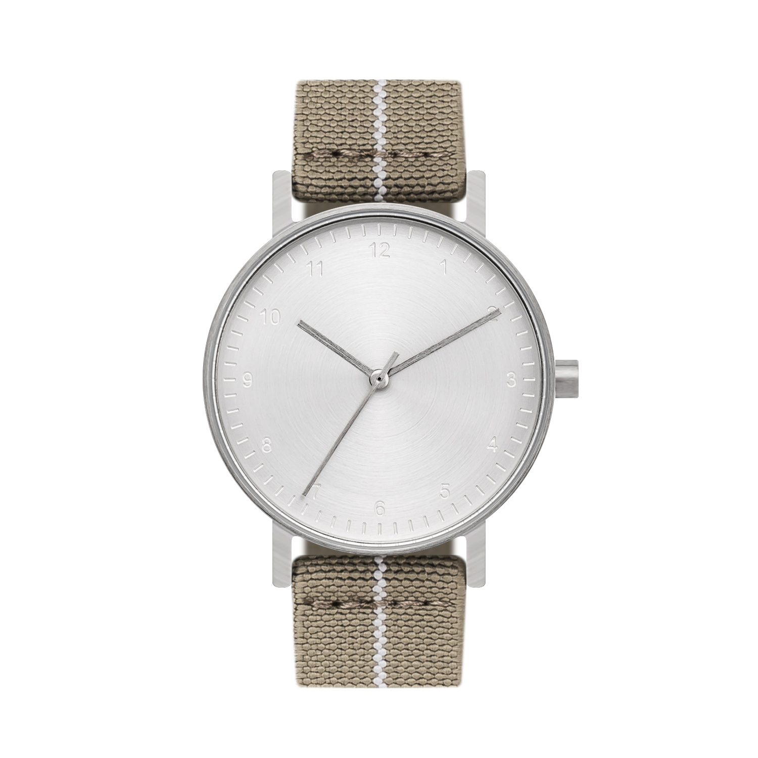 B60 Watch, Silver Case, silver Dial, Stretch Nylon straps - Khaki