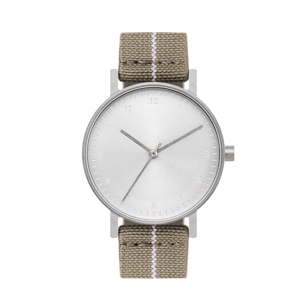 B60 Watch, Silver Case, silver Dial, Stretch Nylon straps - Khaki