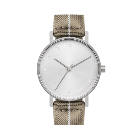 B60 Watch, Silver Case, silver Dial, Stretch Nylon straps - Khaki