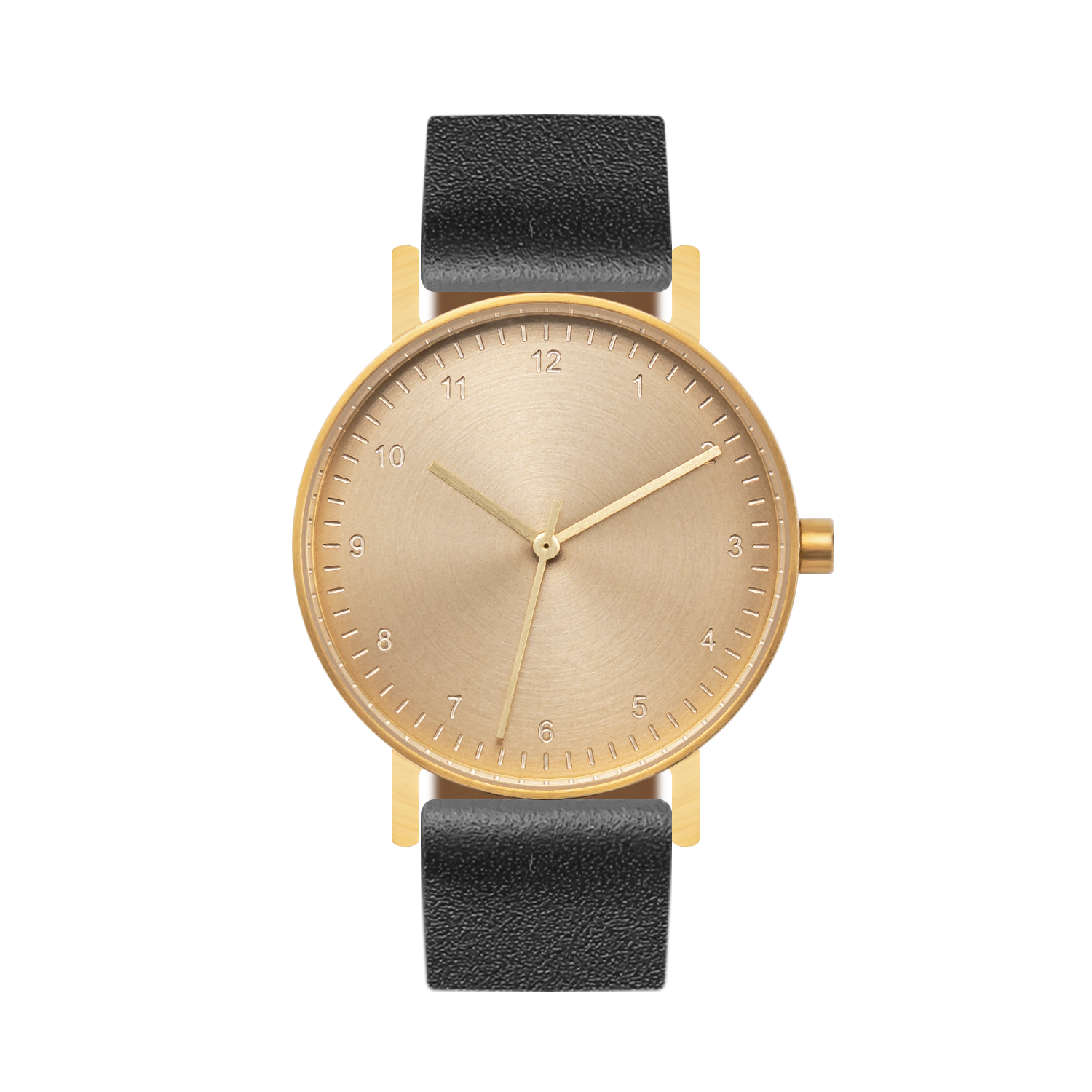 B60 Watch, Gold Case, Gold Dial, Leather Strap - Black
