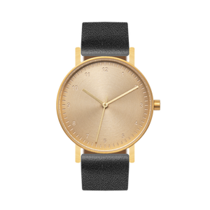 B60 Watch, Gold Case, Gold Dial, Leather Strap