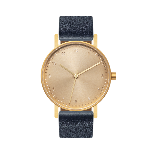 B60 Watch, Gold Case, Gold Dial, Leather Strap - Navy