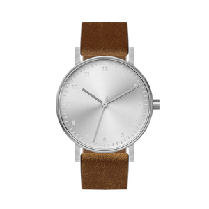 B60 Watch, Silver Case, Silver Dial, Leather Strap