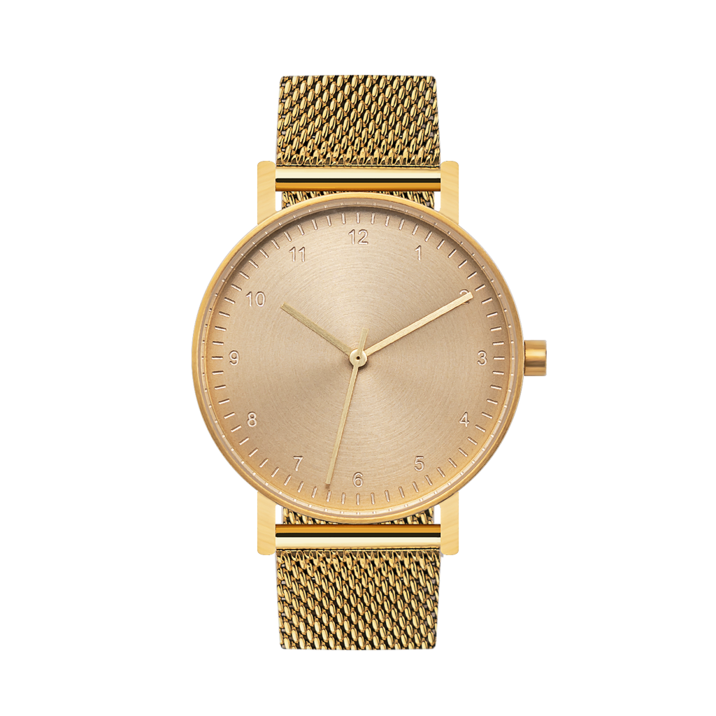 B60 Watch, Gold Case, Gold Dial, Stainless Steel Mesh Strap
