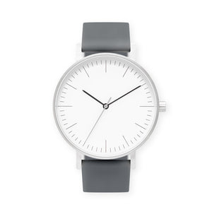 B001 Watch, Silver Case, White Dial, Silicone Strap - 0003-Grey - BIJOUONE
