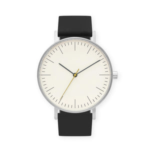 B001 Watch, Silver Case, Off White Dial, Silicone Strap - 0004-Black - BIJOUONE