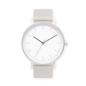 B001 Watch, Silver Case, White Dial, Silicone Strap - 0005-Ivory - BIJOUONE