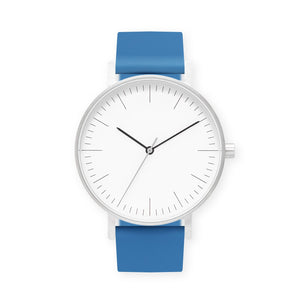 B001 Watch, Silver Case, White Dial, Silicone Strap - 0006-Blue - BIJOUONE
